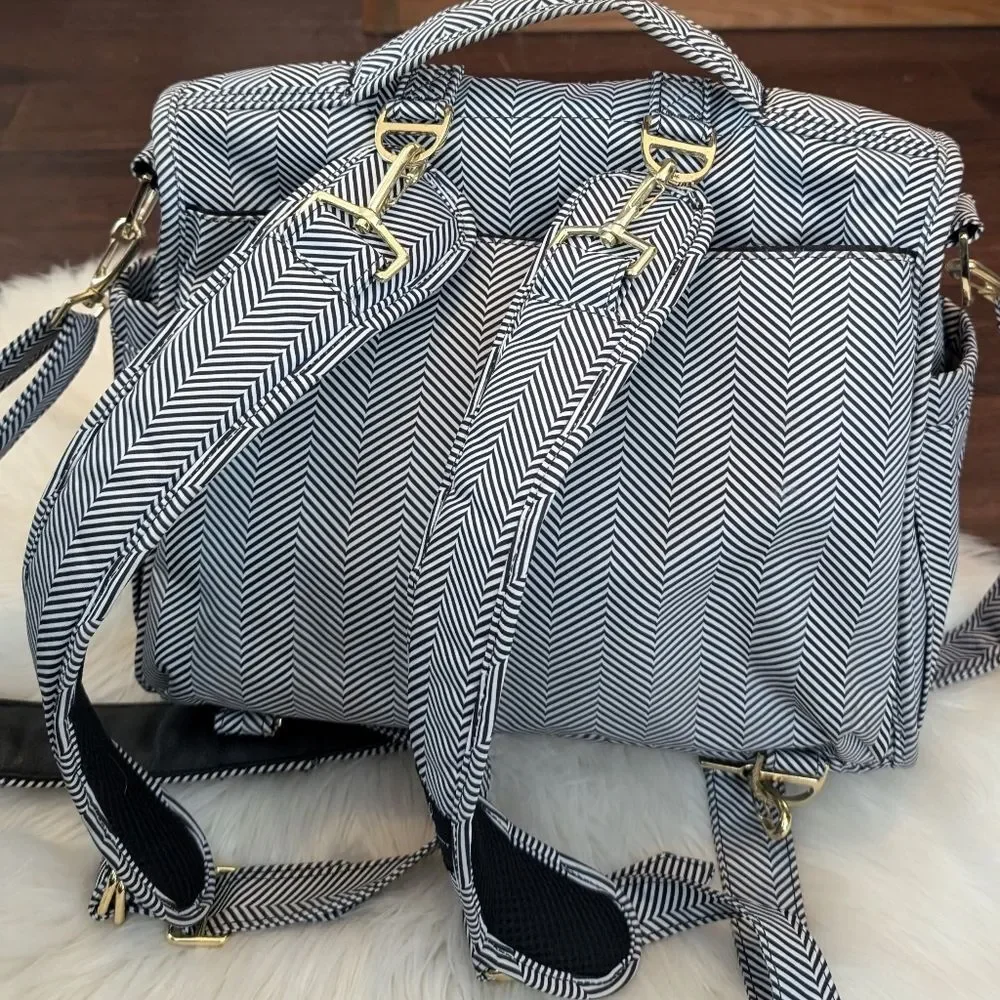 Jujube BFF Chromatics Black and White Chevron Diaper Breast Pump Bag Backpack